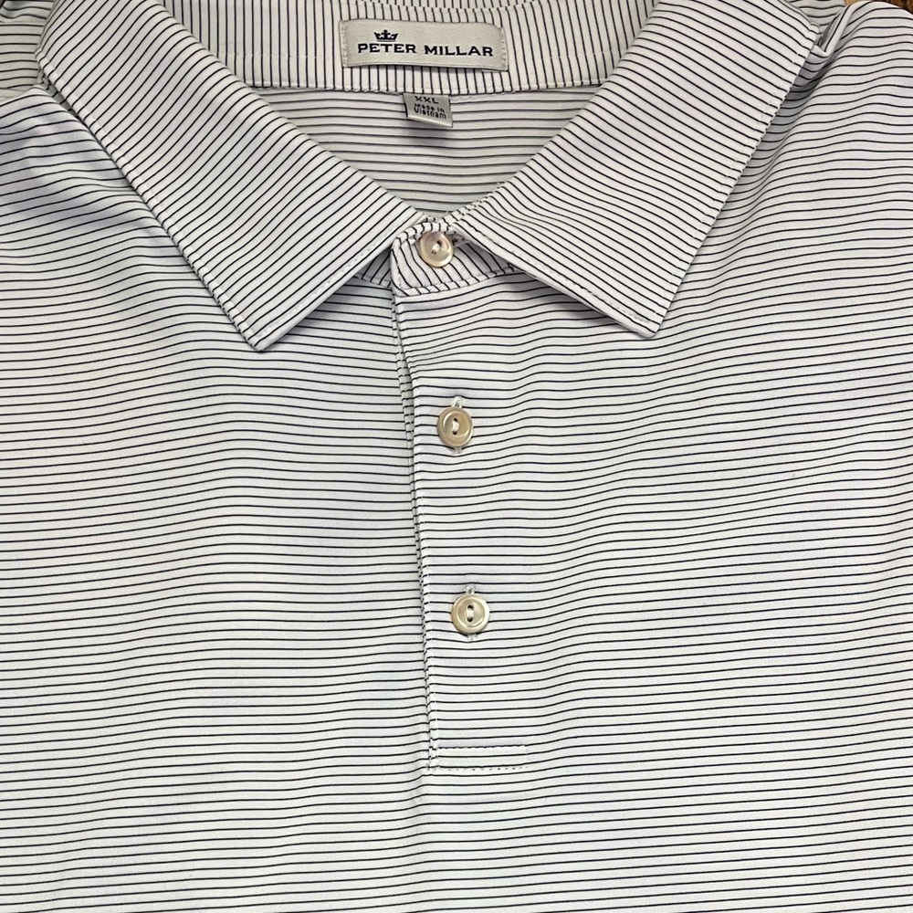 Peter Millar White Polo with Thin Black Stripes